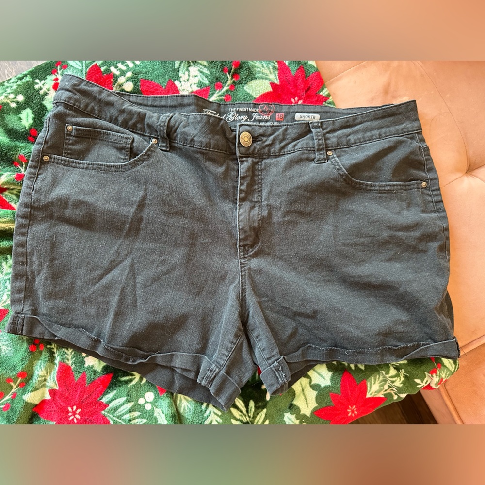 Faded Glory Black Denim Jean Shorts Size 18